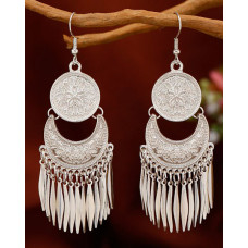 1Pair Vintage Nationality Geometric Tassel Dangle Earrings - silver