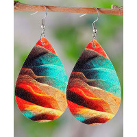 1Pair Vintage Painting Print Flag Water Drop Earrings - style1