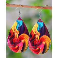 1Pair Vintage Painting Print Flag Water Drop Earrings - style2