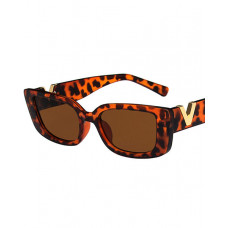 1Pair Vintage V Detail Rectangle Frame Show Fashion Sunglasses - Leopard