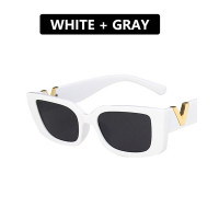 1Pair Vintage V Detail Rectangle Frame Show Fashion Sunglasses - white