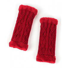 1Pair Warm Fleece Lined Knit Fingerless Gloves - red