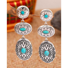 1Pair Western Vintage Oval Floral Geometric Drop Earrings - silver