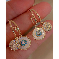 1Pair Zircon Decor Geometric Hoop Earrings - gold