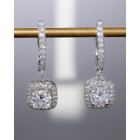 1Pair Zircon Wedding Bridal Drop Earrings - silver