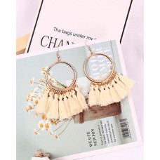 1Pairs Tassel Design Round Charm Drop Earrings - beige