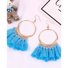 1Pairs Tassel Design Round Charm Drop Earrings - blue