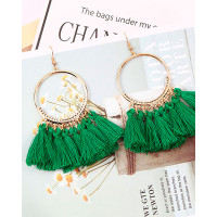 1Pairs Tassel Design Round Charm Drop Earrings - green