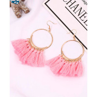 1Pairs Tassel Design Round Charm Drop Earrings - pink