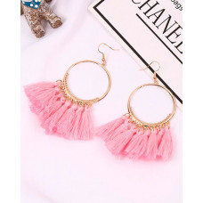 1Pairs Tassel Design Round Charm Drop Earrings - pink