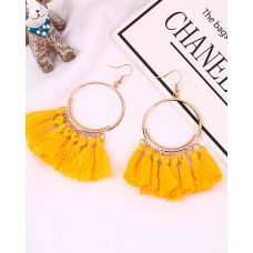 1Pairs Tassel Design Round Charm Drop Earrings - yellow