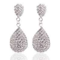 1Pairs Waterdrop Shaped Rhinestone Bridal Wedding Drop Earrings - silver