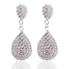 1Pairs Waterdrop Shaped Rhinestone Bridal Wedding Drop Earrings - silver