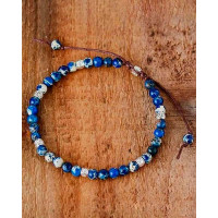 1pc Adjustable Braided Strap Natural Stone Beaded Bracelet - blue