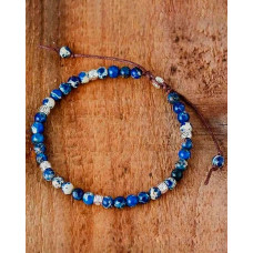 1pc Adjustable Braided Strap Natural Stone Beaded Bracelet - blue