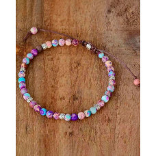 1pc Adjustable Braided Strap Natural Stone Beaded Bracelet - purple