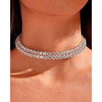 1pc Allover Floral Rhinestone Pattern Layered Wedding Choker - silver