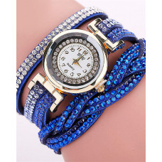 1pc Allover Rhinestone Braided Bangle Quartz Watch - dark blue