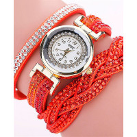 1pc Allover Rhinestone Braided Bangle Quartz Watch - orange