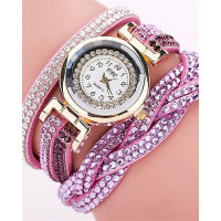 1pc Allover Rhinestone Braided Bangle Quartz Watch - purple