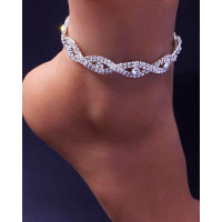 1pc Allover Rhinestone Eye Shaped Fashion Jewelry Beach Anklet - silver