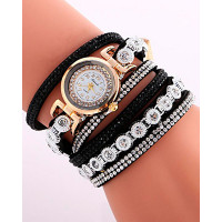 1pc Allover Rhinestone Stackable Bangle Quartz Watch - black