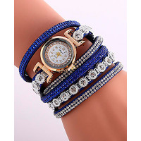 1pc Allover Rhinestone Stackable Bangle Quartz Watch - dark blue