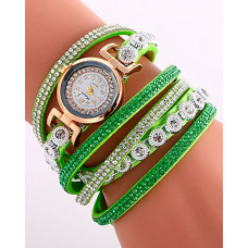 1pc Allover Rhinestone Stackable Bangle Quartz Watch - green