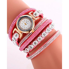 1pc Allover Rhinestone Stackable Bangle Quartz Watch - pink