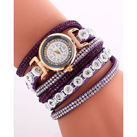 1pc Allover Rhinestone Stackable Bangle Quartz Watch - purple