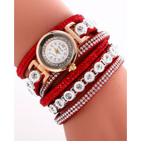 1pc Allover Rhinestone Stackable Bangle Quartz Watch - red