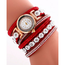 1pc Allover Rhinestone Stackable Bangle Quartz Watch - red