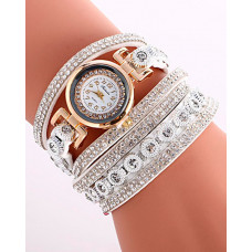 1pc Allover Rhinestone Stackable Bangle Quartz Watch - white