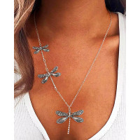 1pc Asymmetrical Dragonfly Tribal Pendant Necklace - silver