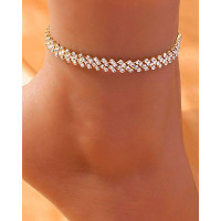 1pc Asymmetrical Rhinestone Fashion Jewelry Beach Anklet - gold