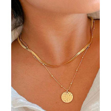 1pc Beaded Coin Pendant Chain Necklace - gold