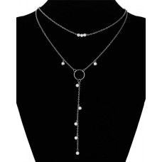 1pc Beaded O-Ring Tassel Design Necklace - silver