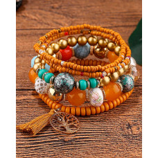 1pc Bohemian Beaded Hollow Out Geometric Tassel Multi-layer Bracelet - yellow