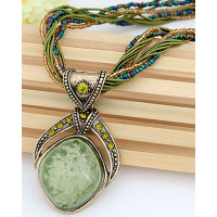 1pc Bohemian Braided Turquoise Geometric Pendant Necklace - green