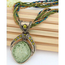 1pc Bohemian Braided Turquoise Geometric Pendant Necklace - green