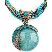 1pc Bohemian Braided Turquoise Pendant Necklace - blue