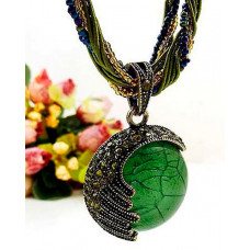 1pc Bohemian Braided Turquoise Pendant Necklace - green