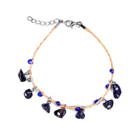 1pc Bohemian Crystal Stone Beaded Tassel Anklet - blue