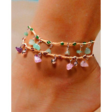 1pc Bohemian Crystal Stone Beaded Tassel Anklet - purple