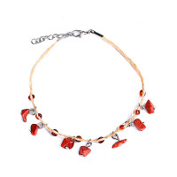 1pc Bohemian Crystal Stone Beaded Tassel Anklet - red