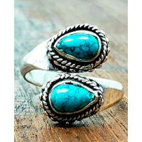 1pc Bohemian Double Turquoises Opening Ring - silver