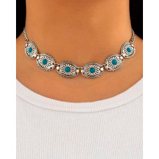 1pc Bohemian Floral Geometric Turquoise Choker - silver