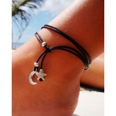 1pc Bohemian Moon Star Multi-layer Leather Beach Anklet - style1