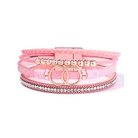 1pc Bohemian Multi-layer Beaded Wide Magnet Bracelet - pink