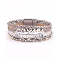 1pc Bohemian Multi-layer Beaded Wide Magnet Bracelet - silver